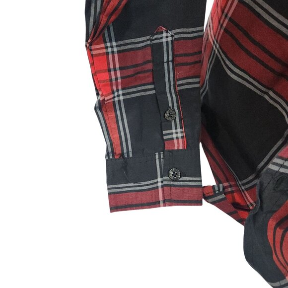 Akademiks Mens Medium Red & Black Plaid Long Sleeve Button-Up Shirt - Picture 7 of 11